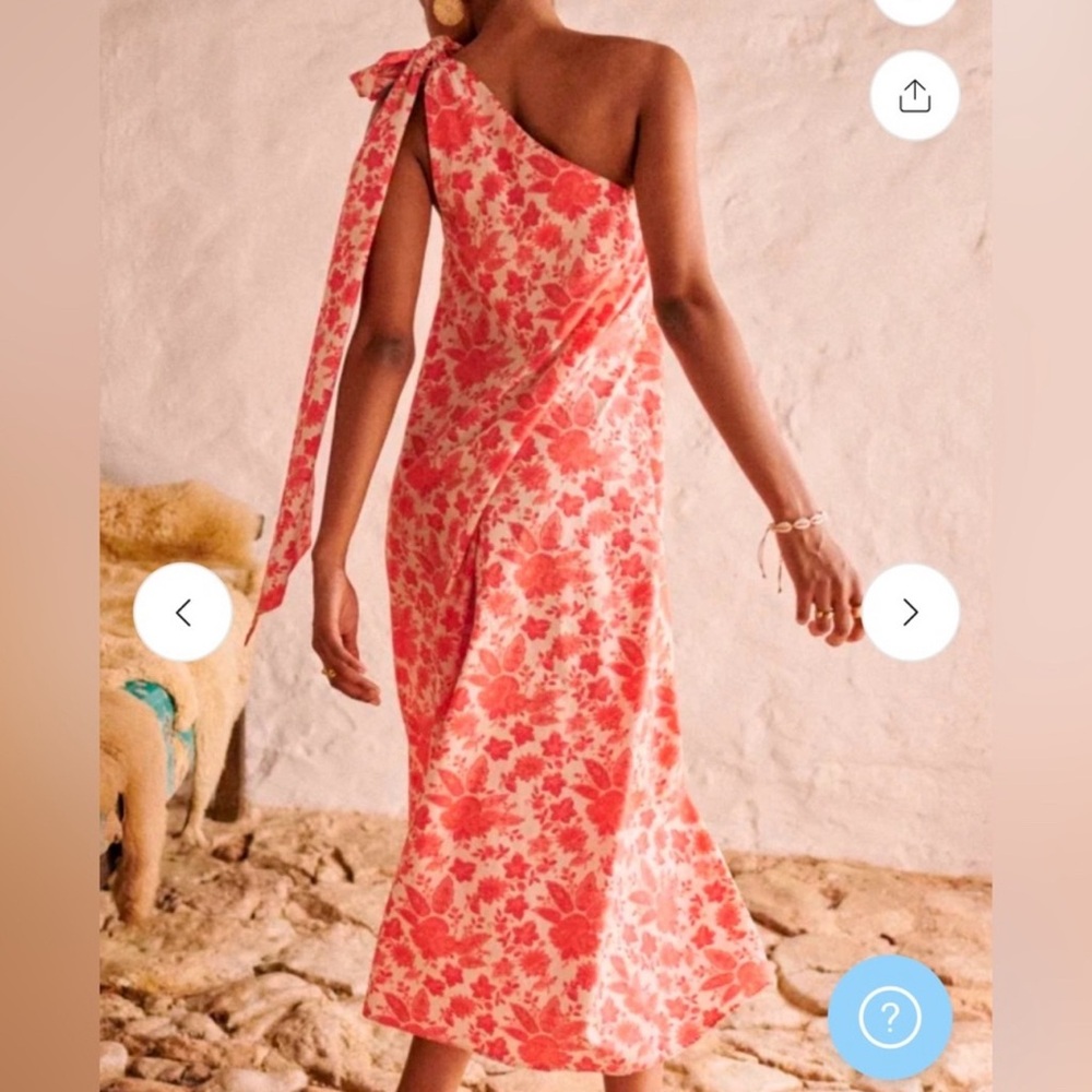 Sezane Teva Floral One-Shoulder Dress 44 US 12 France Coral Cream Maxi Vacation - Picture 5 of 16
